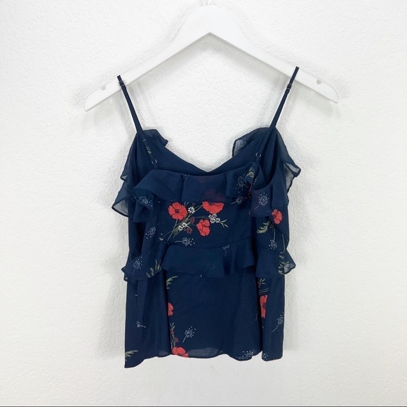 NWT JOIE Aisling Poppy Print Ruffle Camisole Floral Tank Navy Size 0 - Picture 7 of 8
